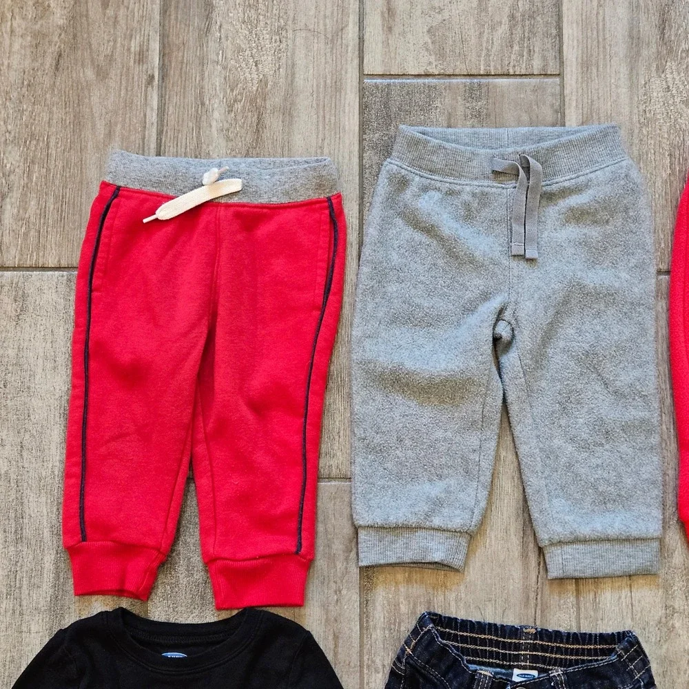 Baby Boy Clothing Lot of 9 Size 12-18M Overalls‎ Jeans Fleece Joggers Pants Play
